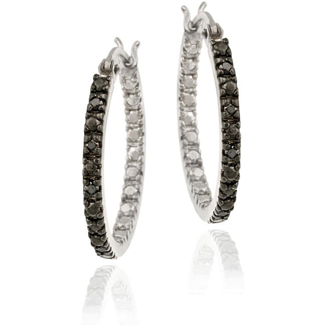 DB Designs Sterling Silver 1/10ct TDW Black Diamond 20-mm Hoop Earrings ...