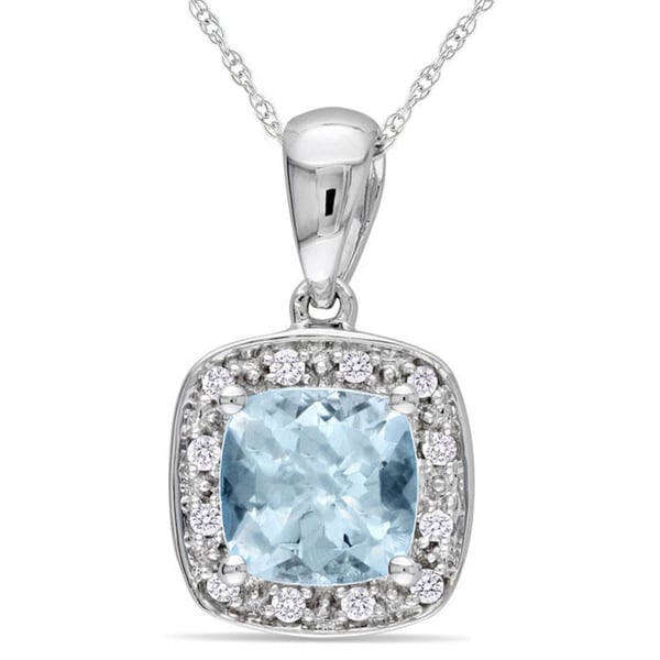 Shop Miadora 10k White Gold Aquamarine and Diamond Necklace (H-I, I2-I3 ...