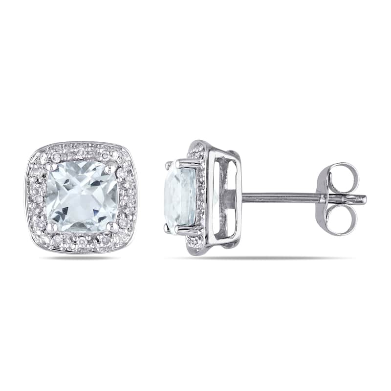 Miadora 10k White Gold Aquamarine and 1/10ct TDW Earrings (H-I, I2-I3)