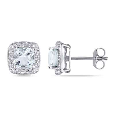 Miadora 10k White Gold Aquamarine and 1/10ct TDW Earrings (H-I, I2-I3)