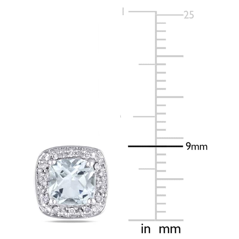 Miadora 10k White Gold Aquamarine and 1/10ct TDW Earrings (H-I, I2-I3)