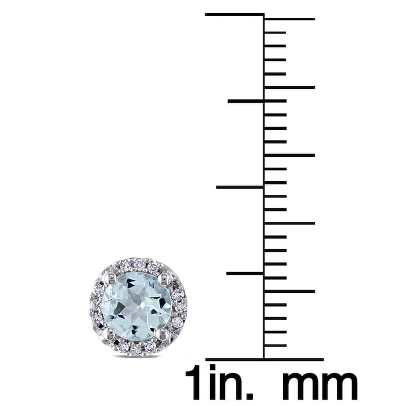 Miadora 10k White Gold Aquamarine and Diamond Halo Earrings (H-I, I2-I3) - Blue
