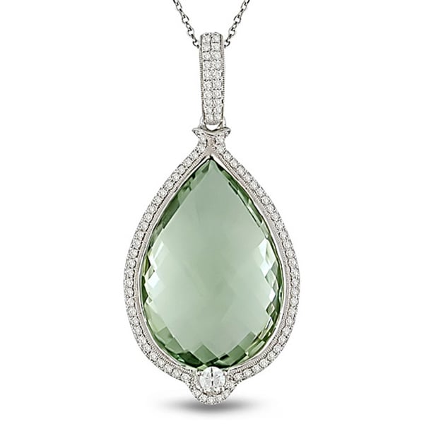 Miadora 14k Gold Green Amethyst and 7/8ct TDW Diamond Necklace (G H