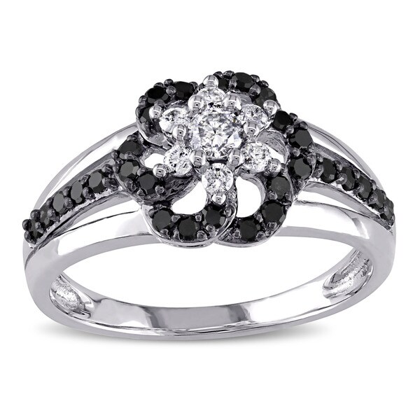 Miadora 10k White Gold 1/2ct TDW Black and White Diamond Ring