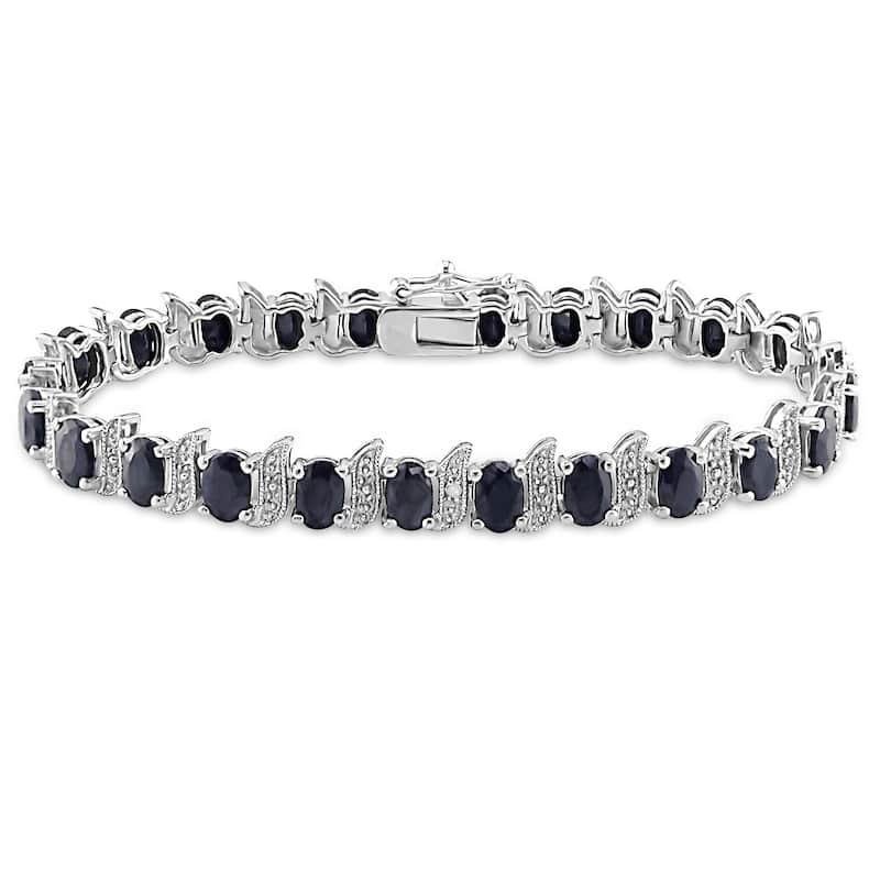 Miadora Silver Created Gemstone and Diamond Accent Tennis Bracelet