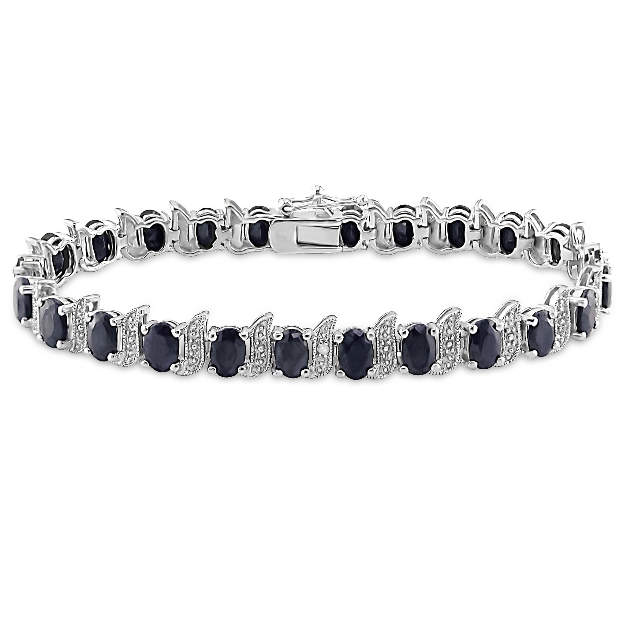 Miadora Silver Created Gemstone and Diamond Accent Tennis Bracelet