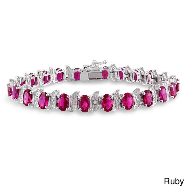 Miadora Silver Created Gemstone and Diamond Accent Tennis Bracelet