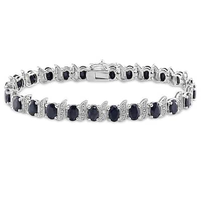 Miadora Silver Created Gemstone and Diamond Accent Tennis Bracelet