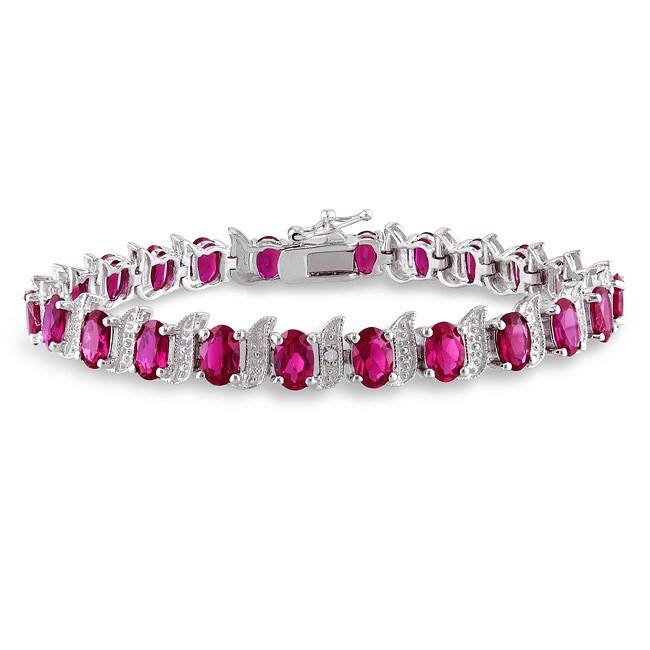 Miadora Silver Created Ruby and Diamond Accent Tennis Bracelet