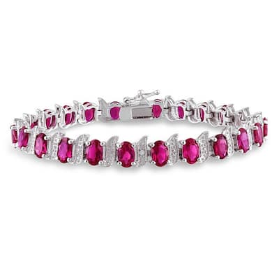 Miadora Silver Created Ruby and Diamond Accent Tennis Bracelet