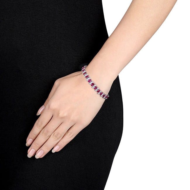 Miadora Silver Created Ruby and Diamond Accent Tennis Bracelet