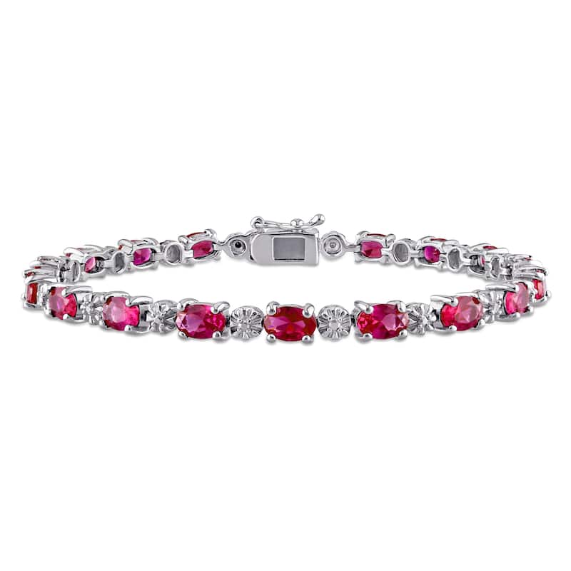 Miadora Sterling Silver Created Ruby and Diamond Accent Tennis Bracelet