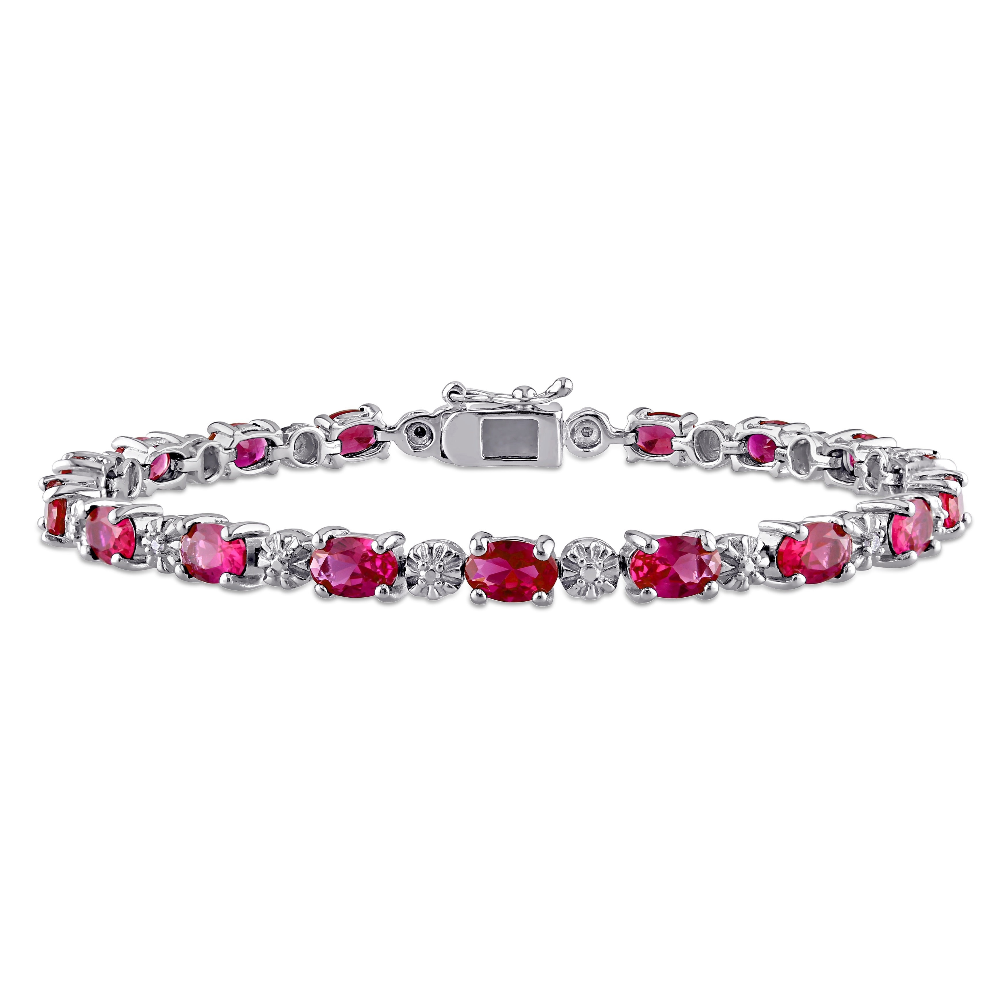 Miadora Sterling Silver Created Ruby and Diamond Accent Tennis Bracelet