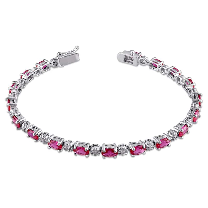 Miadora Sterling Silver Created Ruby and Diamond Accent Tennis Bracelet