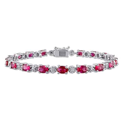 Miadora Sterling Silver Created Ruby and Diamond Accent Tennis Bracelet