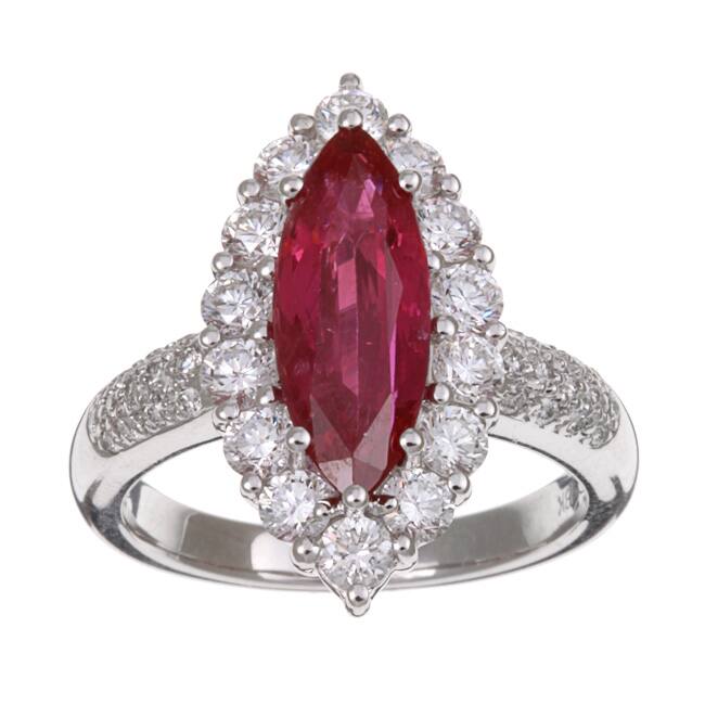 Kabella 18k White Gold Marquise Ruby and 1 3/8ct TDW Diamond Ring (G-H, VS-SI)