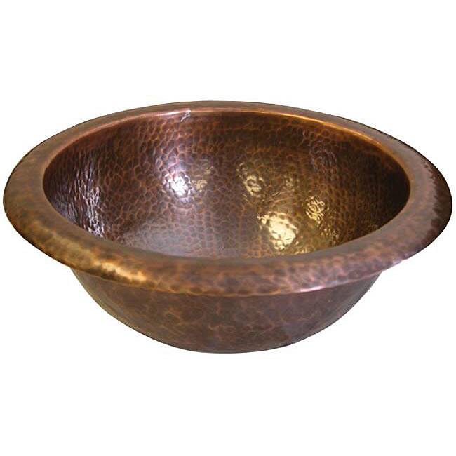 Small Round Antique-finish Copper Bathroom Sink