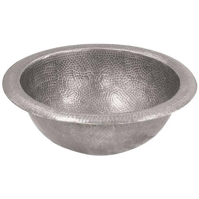 Large Round Copper Self Rim Pewter Finish Bathroom Sink