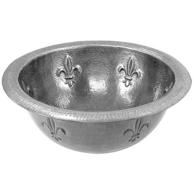 Fleur de Lis Copper Self Rim Pewter Finish Bathroom Sink