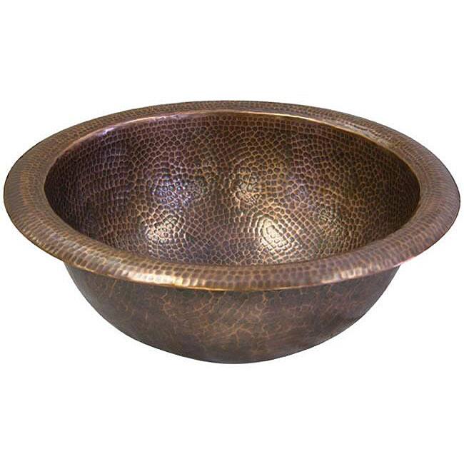 Medium Round Copper Self Rim Antique Finish Bathroom Sink