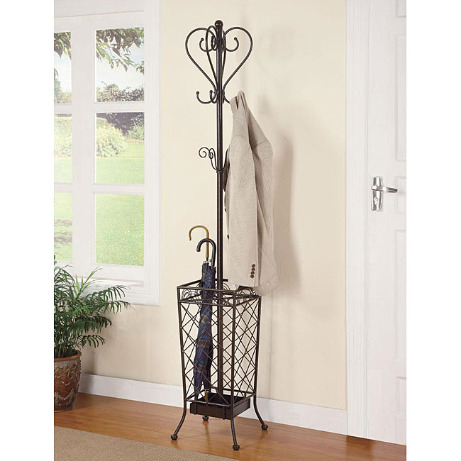 Classy Matte Brown Coat/ Hat Rack with Umbrella Stand Free Shipping