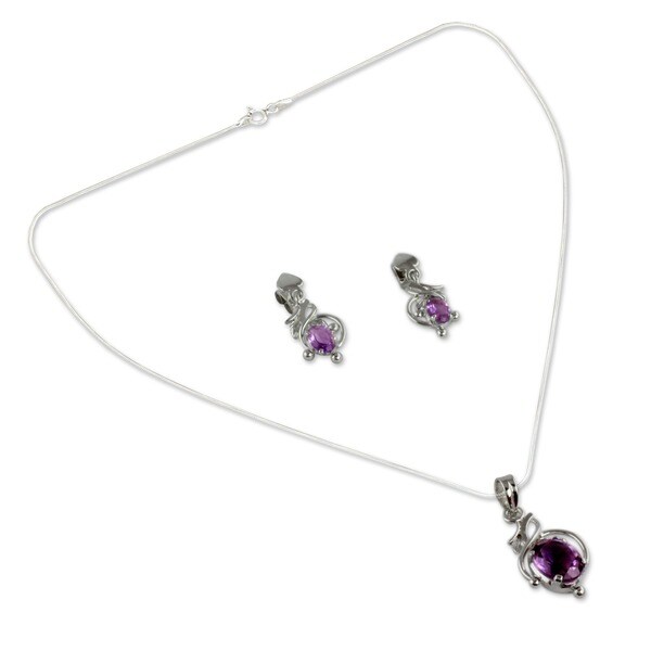 Sterling Silver 925 Gold Tone Faceted Oval Purple Amethyst Dangle Pendant