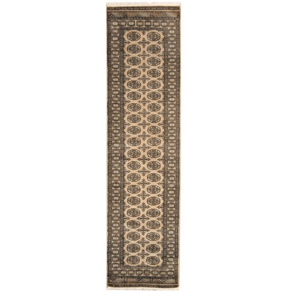 Herat Oriental Pakistan Hand knotted Bokhara Beige/ Black Wool Runner