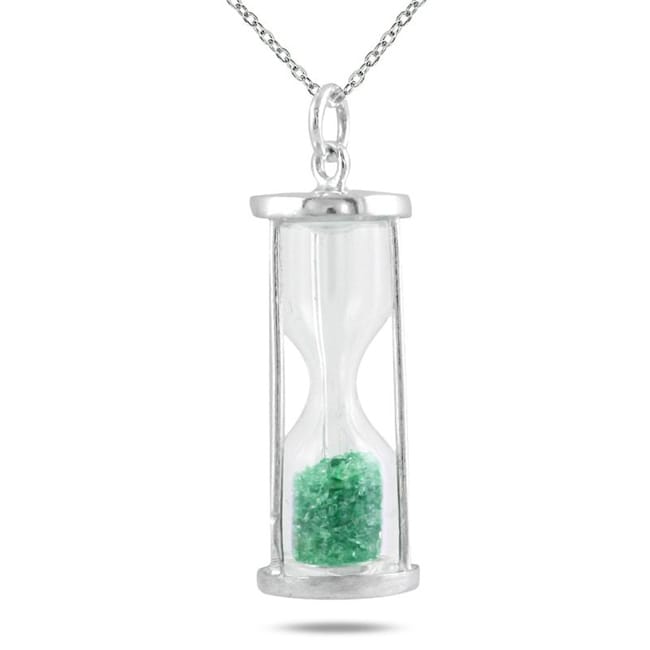 Sterling Silver Time in a Bottle May Birthstone Emerald Pendant