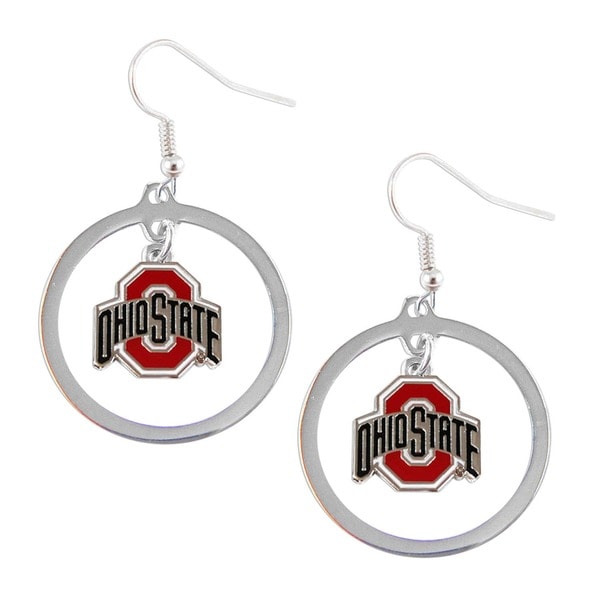 Stainless Steel NCAA Ohio State Buckeyes Logo Hoop Earring Set