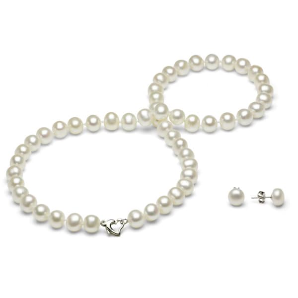 DaVonna Sterling Silver 8-9mm White Freshwater Pearl Necklace and ...