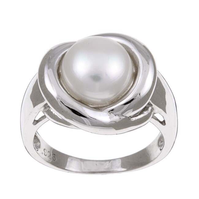 Kabella High-Polish Sterling-Silver Button Freshwater Pearl Ring (9-9.5 ...