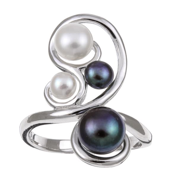Kabella Sterling Silver White and Black Button Freshwater Pearl Ring (7 mm). Opens flyout.
