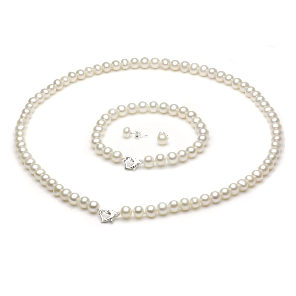 Davonna Sterling Silver Freshwater Pearl Necklace Bracelet And Earring Set 18 White Davonna Sterling Silver Freshwater Pearl Necklace Bracelet And Earring Set 18 White