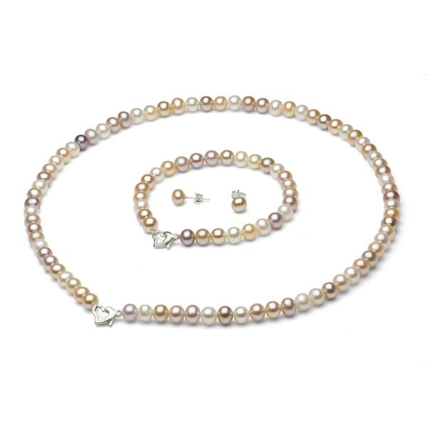 Davonna Silver Freshwater Pearl Necklace Bracelet And Earring Davonna Silver Freshwater Pearl Necklace Bracelet And Earring Set With Gift Box