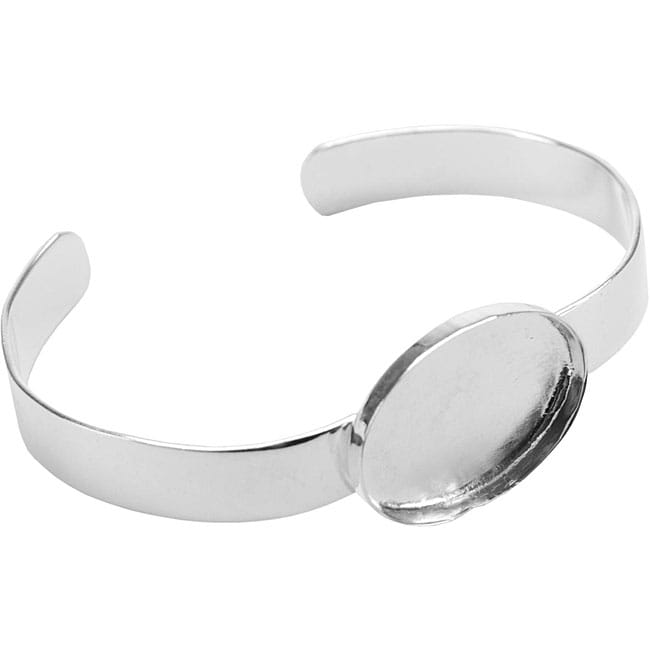 Base Elements Silver Overlay 17x23.33 mm Oval Banded Bracelet Base