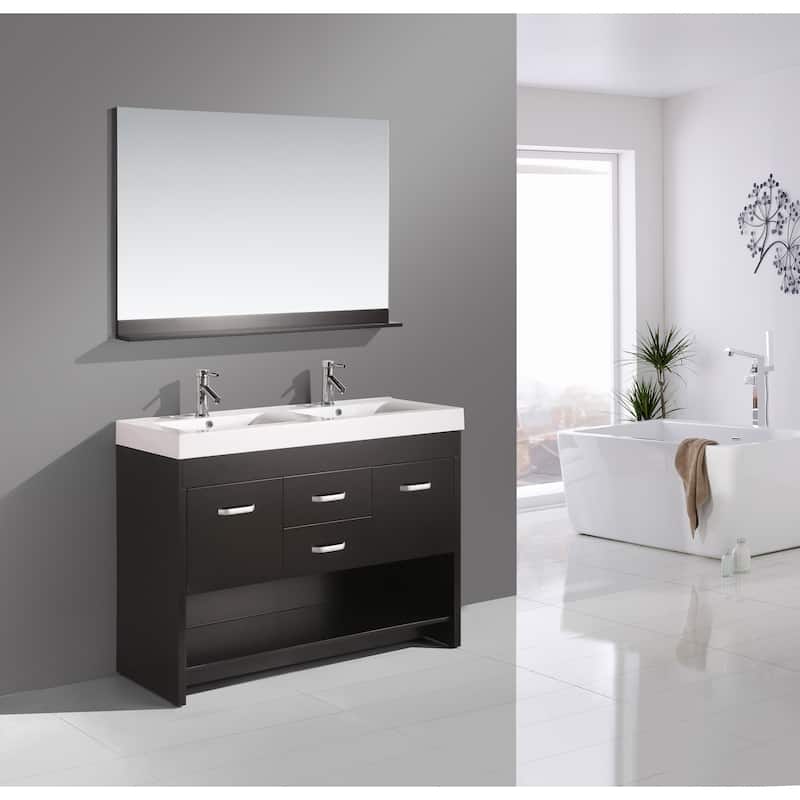 Design Element Citrius Espresso Double Sink Bathroom Vanity with Mirror