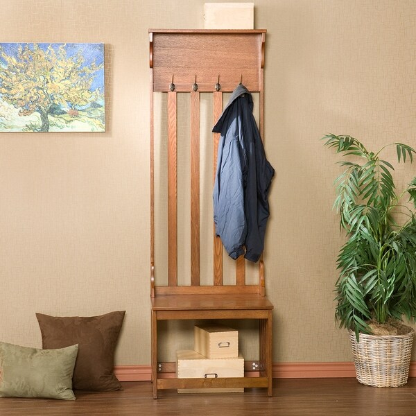 Shop Harper Blvd Mission Oak Hall Tree Entry Bench Free Shipping