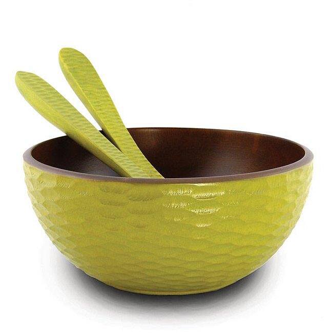 Handmade Mango Wood Avocado Serving Bowl and Servers (Thailand)