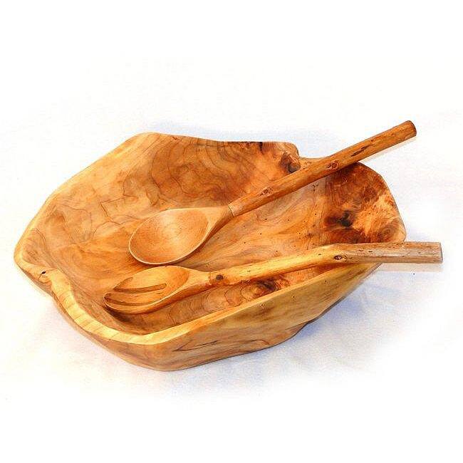 Handmade Fir Wood Rootworks Extra Large Bowl with Servers (China)