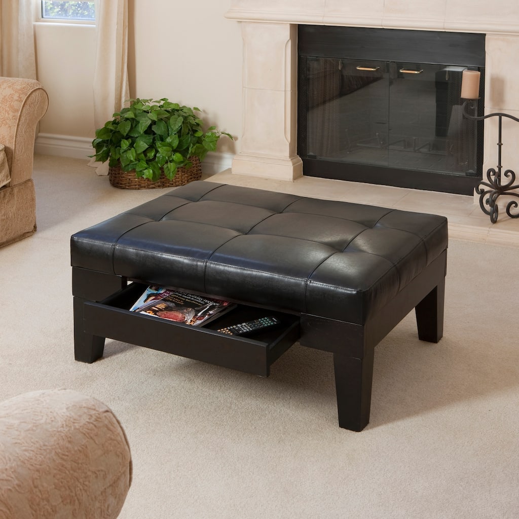 Chatham Black Bonded Leather Storage Ottoman by Christopher Knight Home