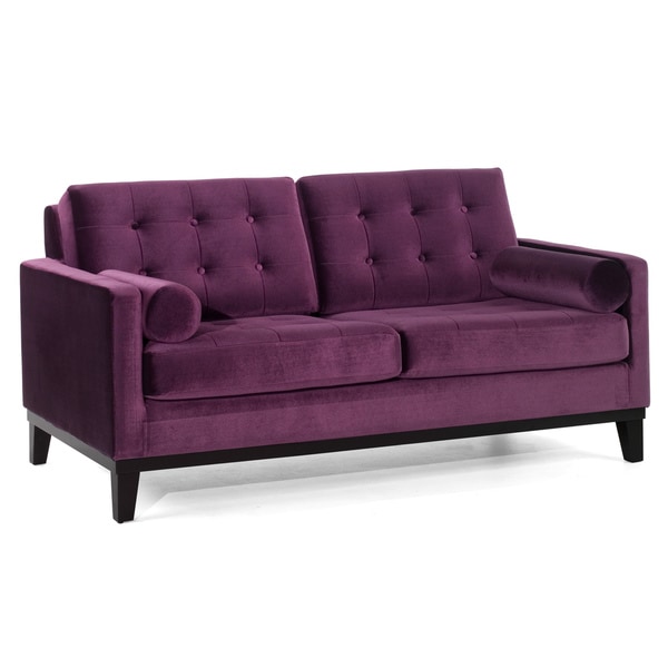 Modern Purple Velvet Sofa With Crystal Buttons