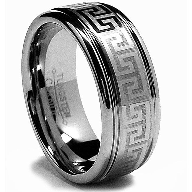 Shop Men's Tungsten Carbide Laseretched Greek Key Design Ring (8 mm