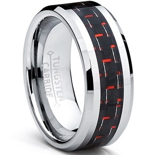Oliveti Men's Tungsten Carbide Band Black and Red Carbon Fiber Inlay Ring (8 mm)