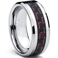 Oliveti Men's Tungsten Carbide Band Black and Red Carbon Fiber Inlay Ring (8 mm)