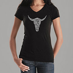 Shop Los Angeles Pop Art Women's Cow Skull V-neck Shirt - Free Shipping ...