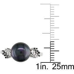 Miadora Silver Black Pearl and 1/8ct TDW Diamond Ring (H-I, I3) (9-9.5 mm)