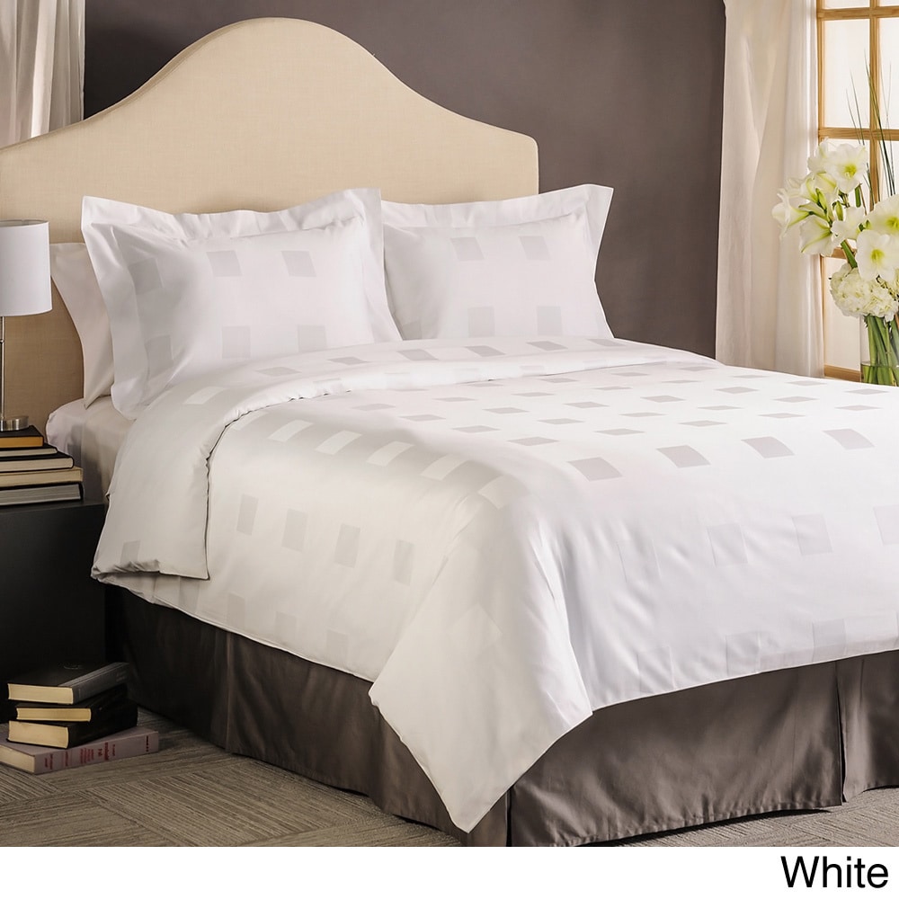 Private Label Soho Dot Cotton 600 Thread Count 3 piece Duvet Cover Set White Size Full