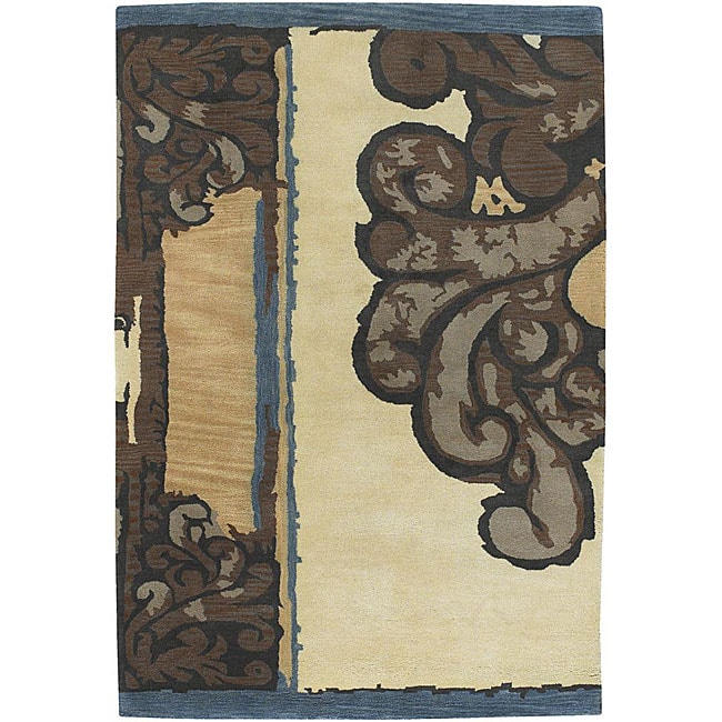 Hand tufted Abstract Mandara Ivory Wool Rug (79 X 106)