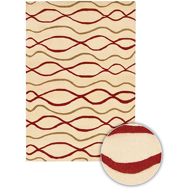 Hand tufted Red/mocha/ivory Mandara Wool Rug (79 Round)