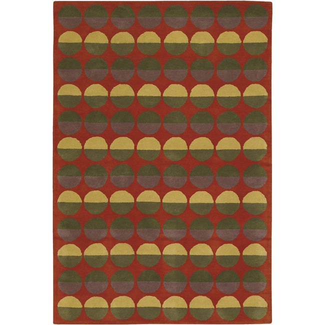 Hand tufted Red Geometric Mandara Wool Rug (5 X 76)